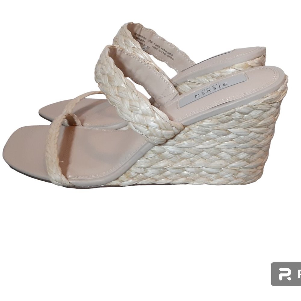 Steven New York Raffia Wedge Sandals Slide Cream Vacation Heels